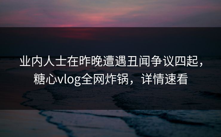 业内人士在昨晚遭遇丑闻争议四起，糖心vlog全网炸锅，详情速看
